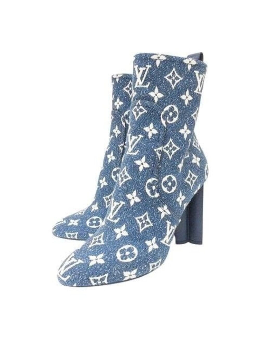 Louis Vuitton Silhouette Line Monogram Denim Ankle Boots Short High Heels